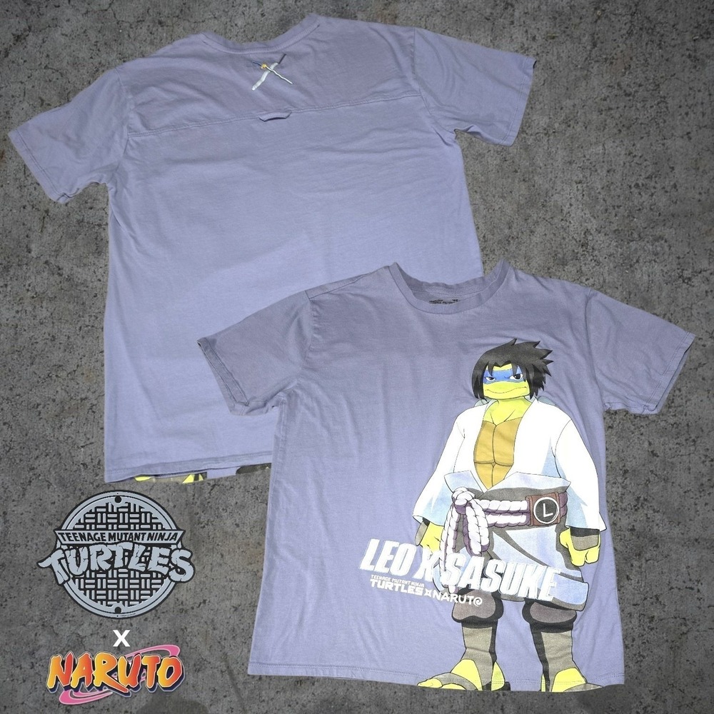 Nickelodeon Mens TMNT x Naruto Leo x Sasuke Graphic T-Shirt Lavender L TINY FLAW